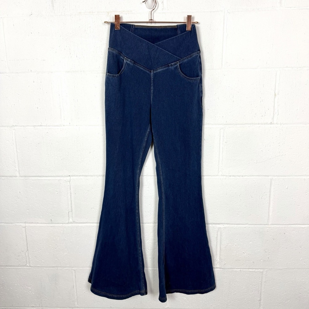 Halara Flex High Waist Crossover Pocket Stretch Casual Jeans Flare Boho Hippie S